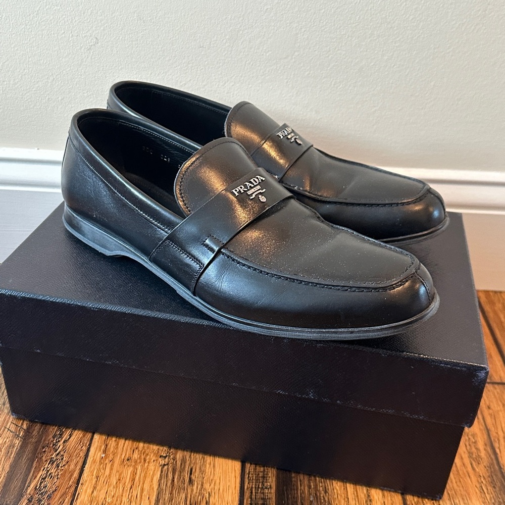 Prada Black Leather Penny Loafers